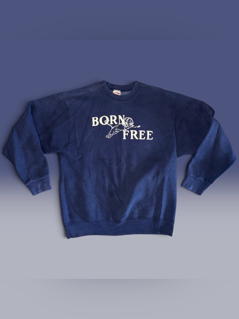 Vintage 90s Fruit of the Loom Heavy Cotton Born Free Navy Blue Sweatshirt Size L